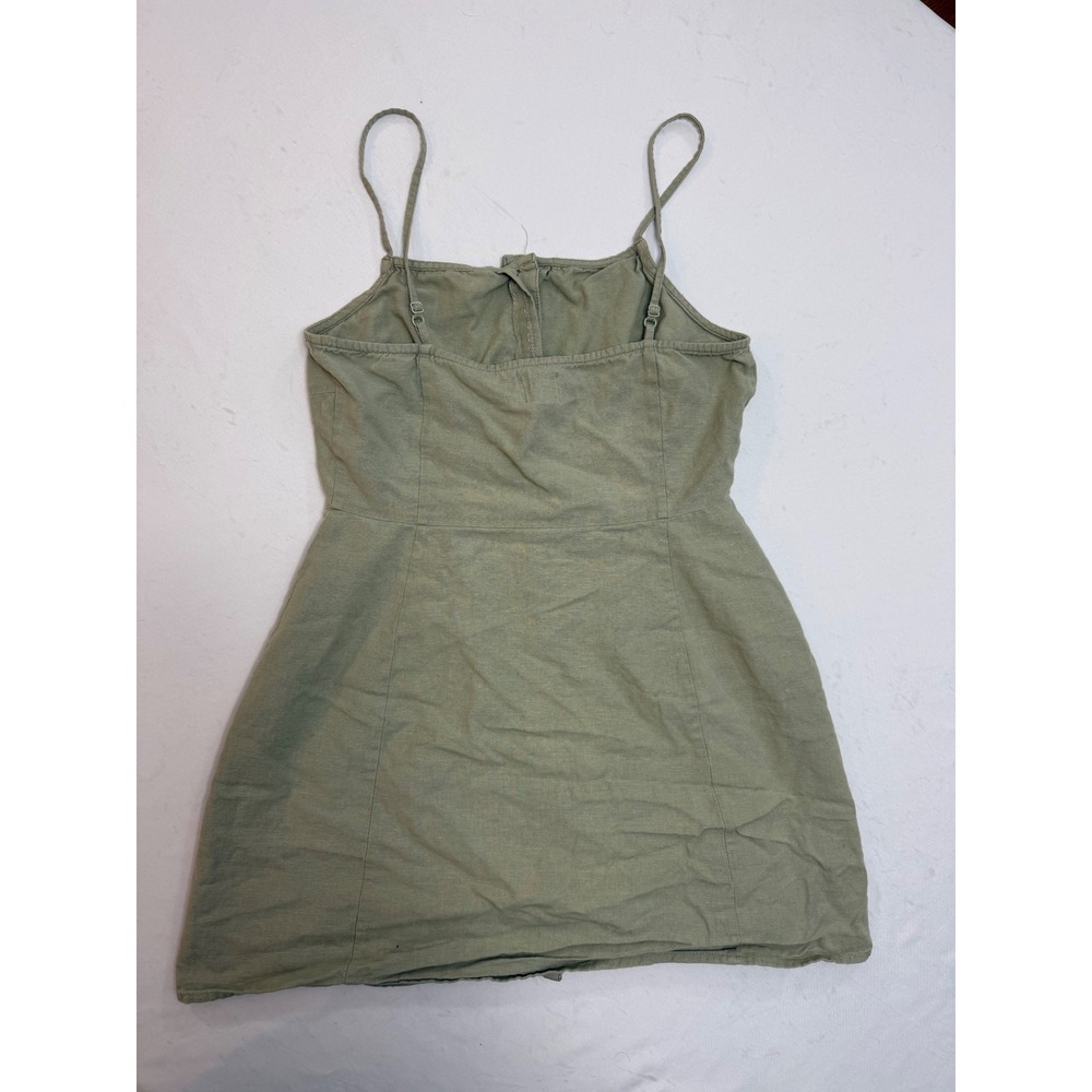 ASOS Sage Green Cotton Linen Button Down Mini Sun Dress with Pockets US 4 - Picture 4 of 4
